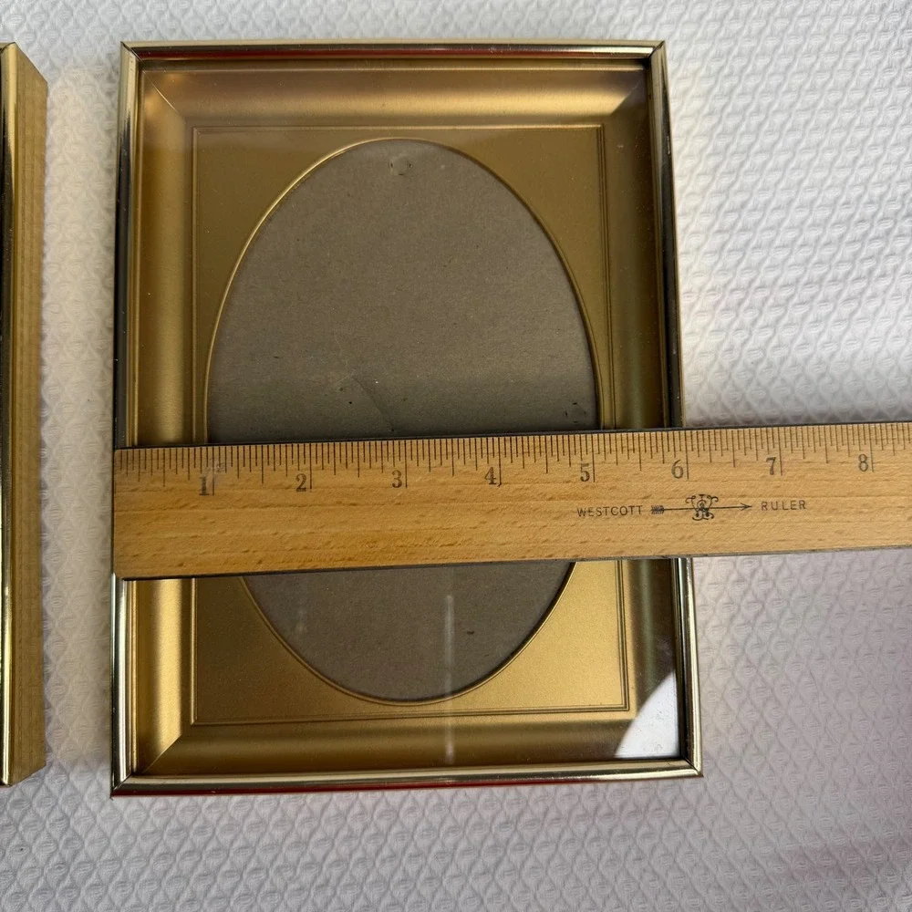 Vintage Gold Tone Metal Picture Frames Set of 2 Oval Opening 5x7 Tabletop Wall